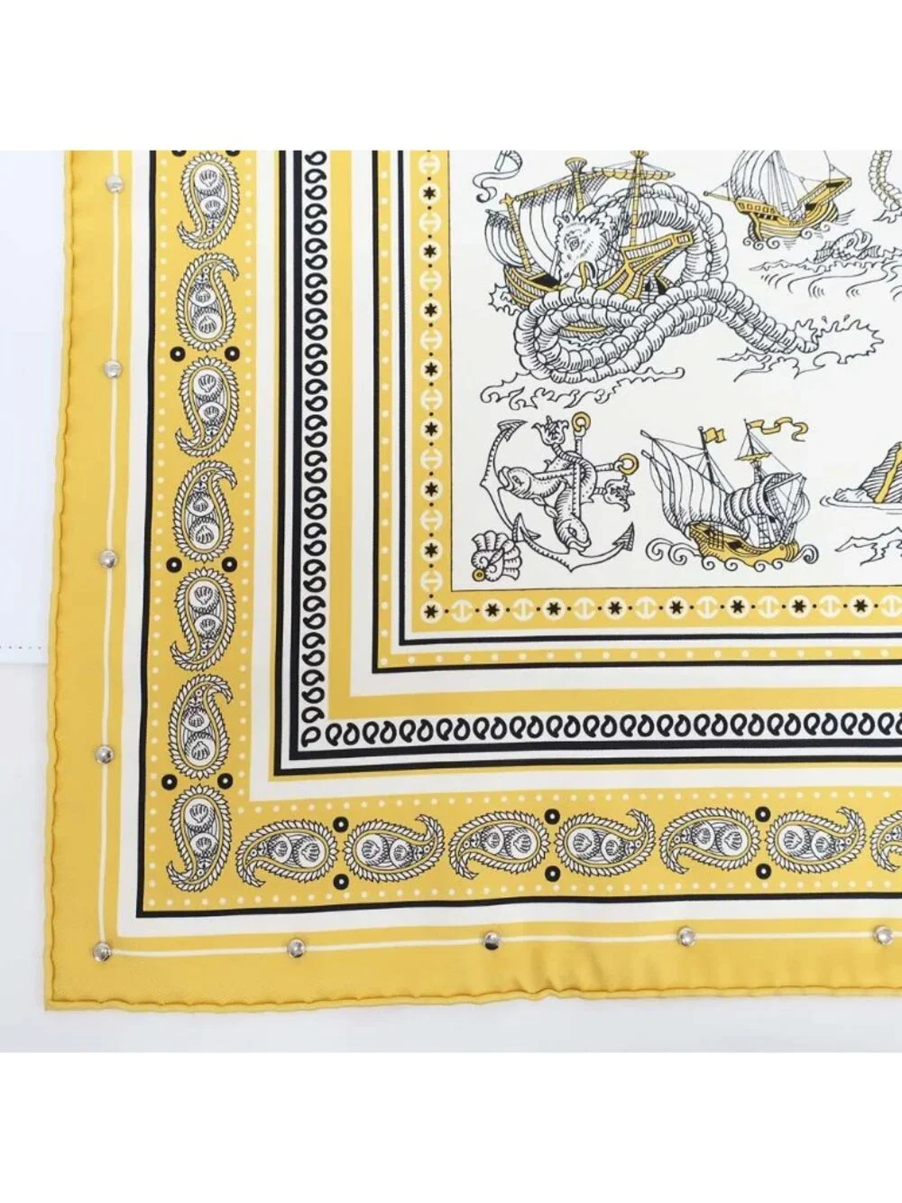 Hermes Heaven Carre 70 Cloete Sailor Tattoo Bandana Scarf Silk Yellow White